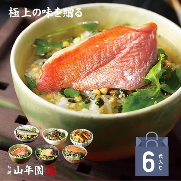 Sugamo no Ocha-ya San Nenen-en Luxury Gift Box Set of 6 Types of Tea-Soaked Foods (Goldeye, Tuna, Eel, Salmon, Sardine, Seaweed)