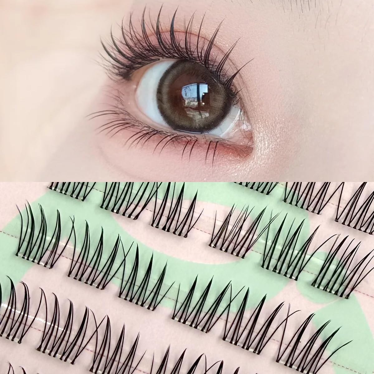 Glueless Cluster False Eyelashes, Natural, Volume Eyelashes, 36 Pieces, Length 0.4 - 0.5 inches (10 - 12 mm), Easy to Put on for Beginners, Lightweight, Natural Eyelashes