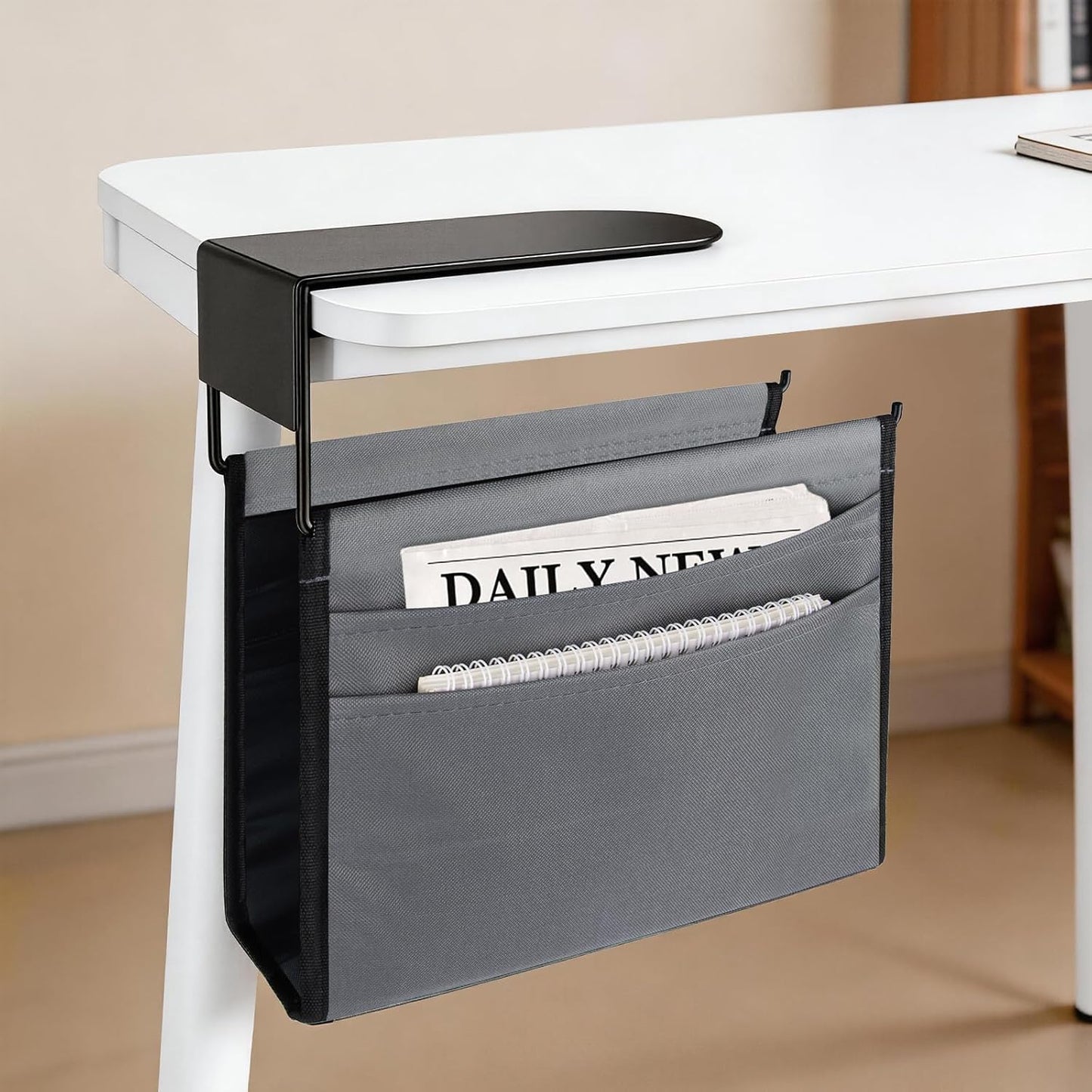 KAMANINA Under-Desk Storage Rack, Compatible with Magazines & Laptops, A4 Size Load Capacity Design, Iron + Nylon, Stain Resistant, 13.8 inches (35 cm), Compact, Under-Desk Storage, Convenient Goods