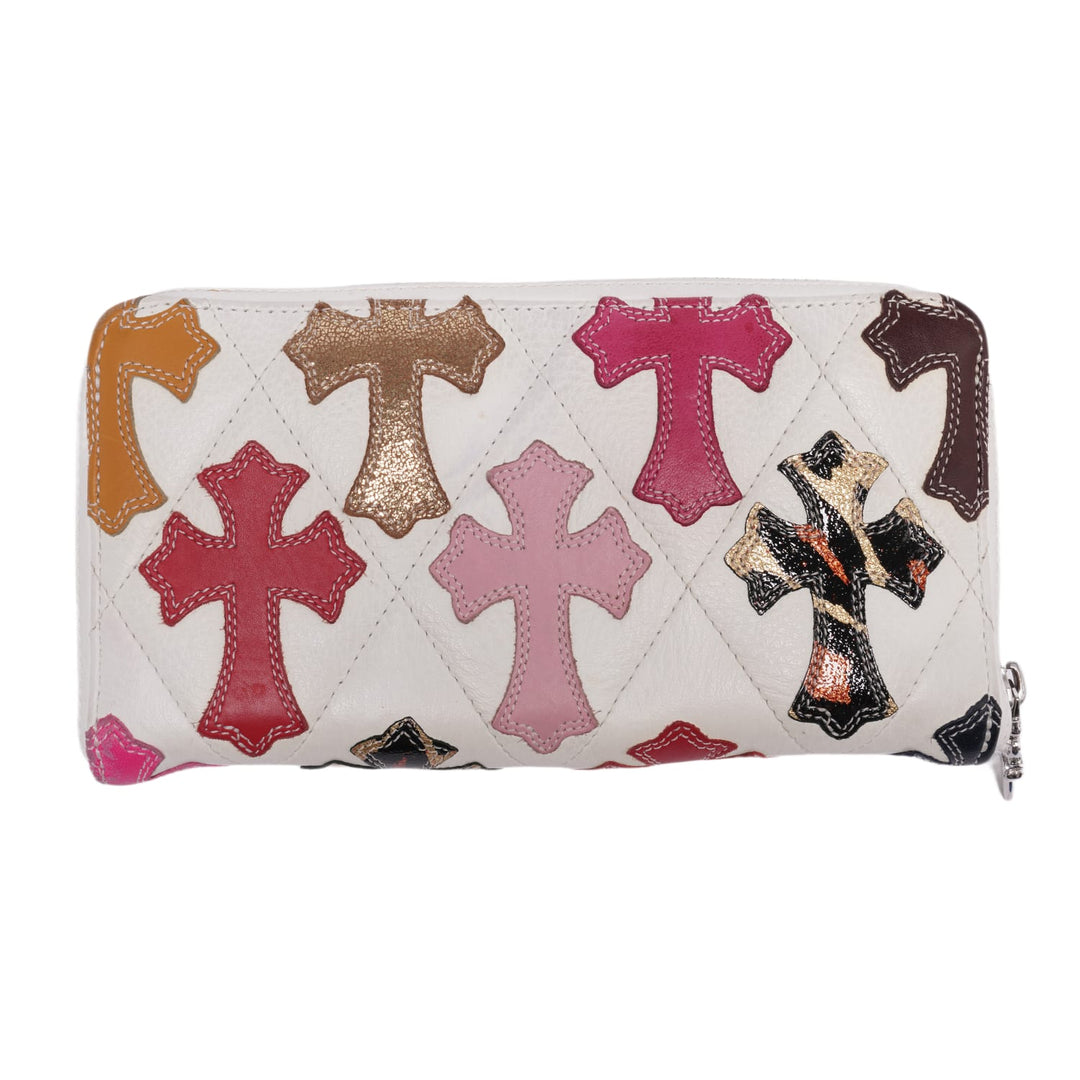 CHROME HEARTS 'MULTICOLOR CROSS PATCHES' WHITE WALLET