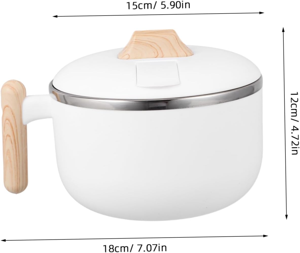 JECOMPRIS Instant Noodle Bowl, Instant Ramen Bowl, Udon Bowl, Cute Ramen Bowl, Ramen Bowl with Lid, Instant Ramen Bowl, Stainless Steel Bowl with Lid, Plastic, Stainless Steel, White