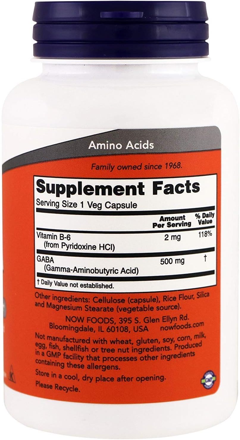 NOW Foods, GABA Gamma Aminobutyric Acid, 500 mg, Vegetable Capsules 100 Count [Parallel Import]