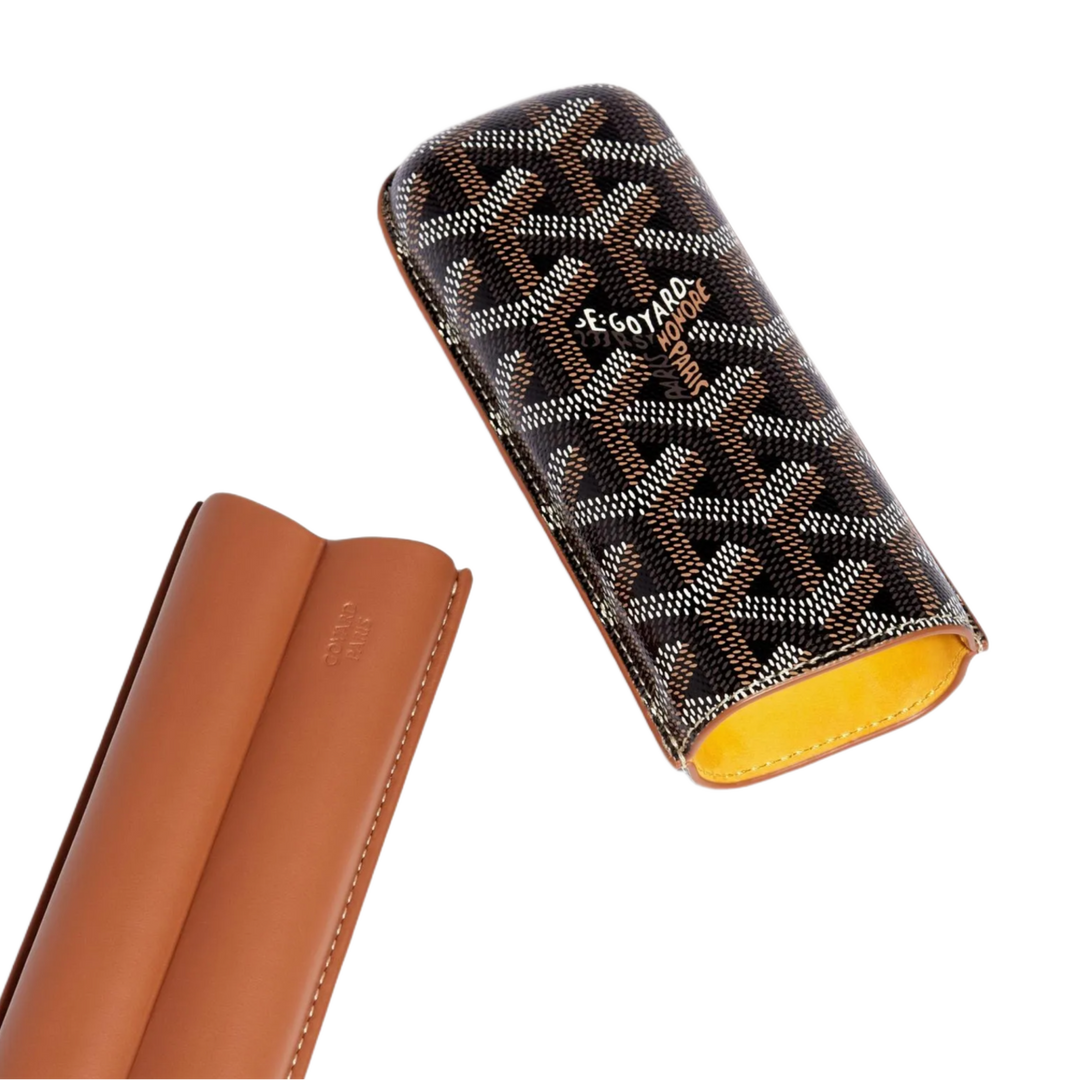 GOYARD 'CHURCHILL' 2 CIGAR CASE BLACK TAN