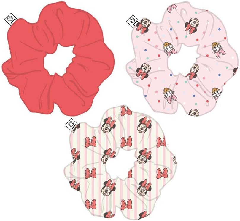Disney Minnie Mouse 3 Pack Soft Non Slip Ponytail Holder Scrunchies (2 Prints, 1 Solid Color)