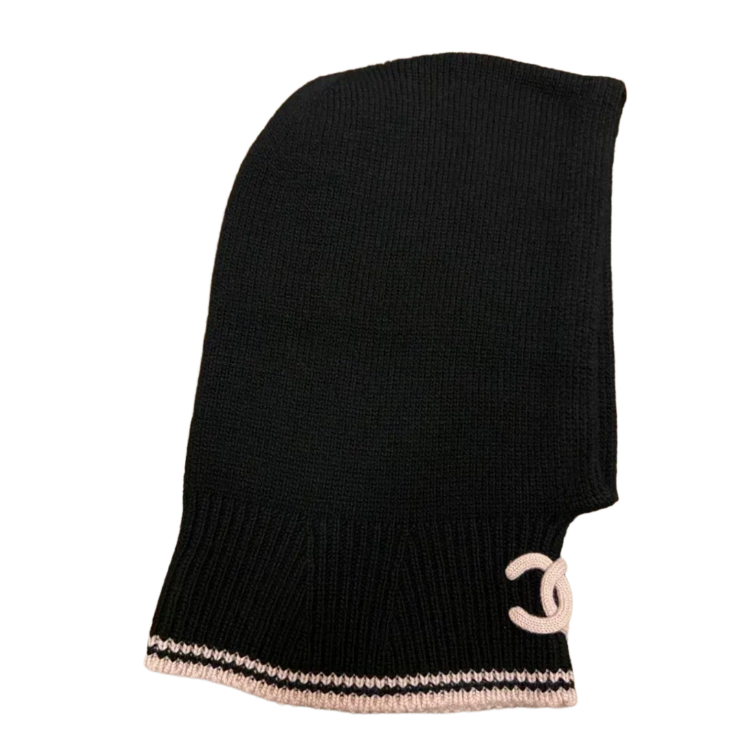 CHANEL BLACK/PINK CASHMERE & SILK CC BALACLAVA
