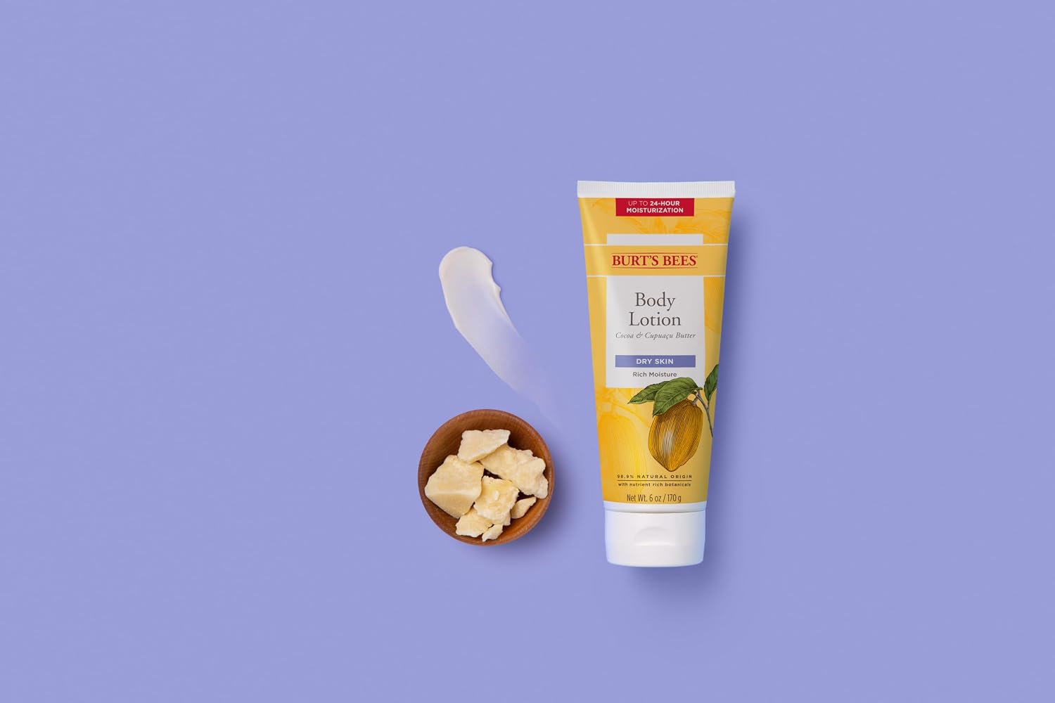 Burt's Bees Loción corporal de mantequilla para piel seca con cacao y cupuaçu, 6 onzas (el paquete puede variar)