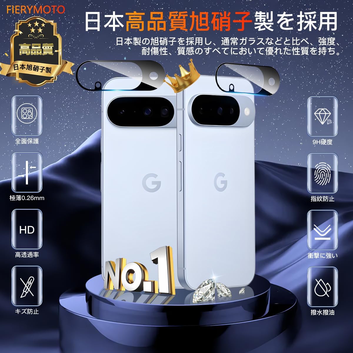 For Google Pixel 10 Camera Film Cover, Set of 2, Made in Japan Asahi Glass Full Protection, Pixel 10, Camera Protective Film, Lens Protection, Black Edge, Overexposure Prevention, Pixel 10, Camera