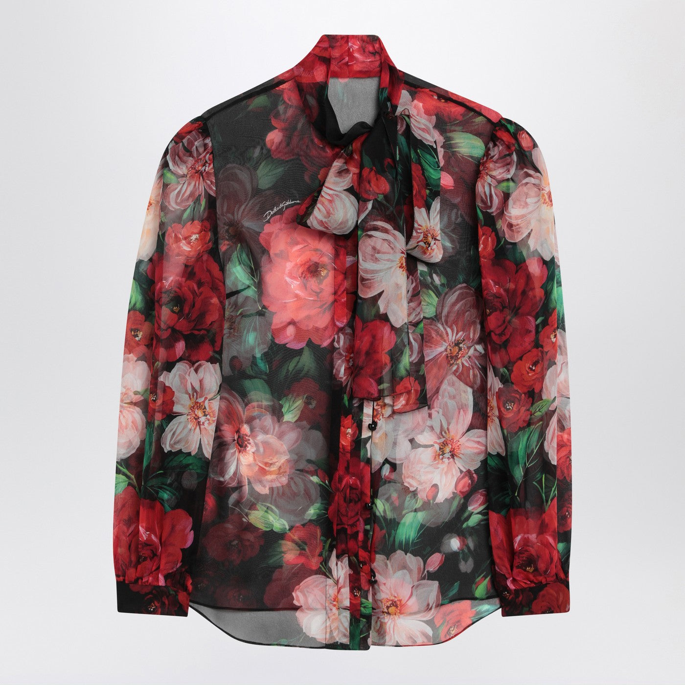 Dolce  Gabbana フローラルプリント付きのシフォンで弓を添えたドルチェ＆ガッバーナシャツ - Image 2