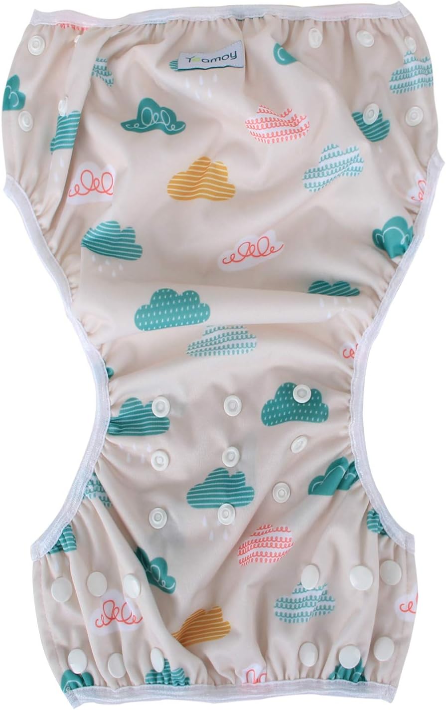 Teamoy 2 Piece Water Play Pants Set for 0-3 Years Old Baby Adjustable Size with Button Waterproof Outer Layer Polyester Mesh Inner Layer Diaper Cover Swimming Class Park Beach Pool (Couds + Flowers