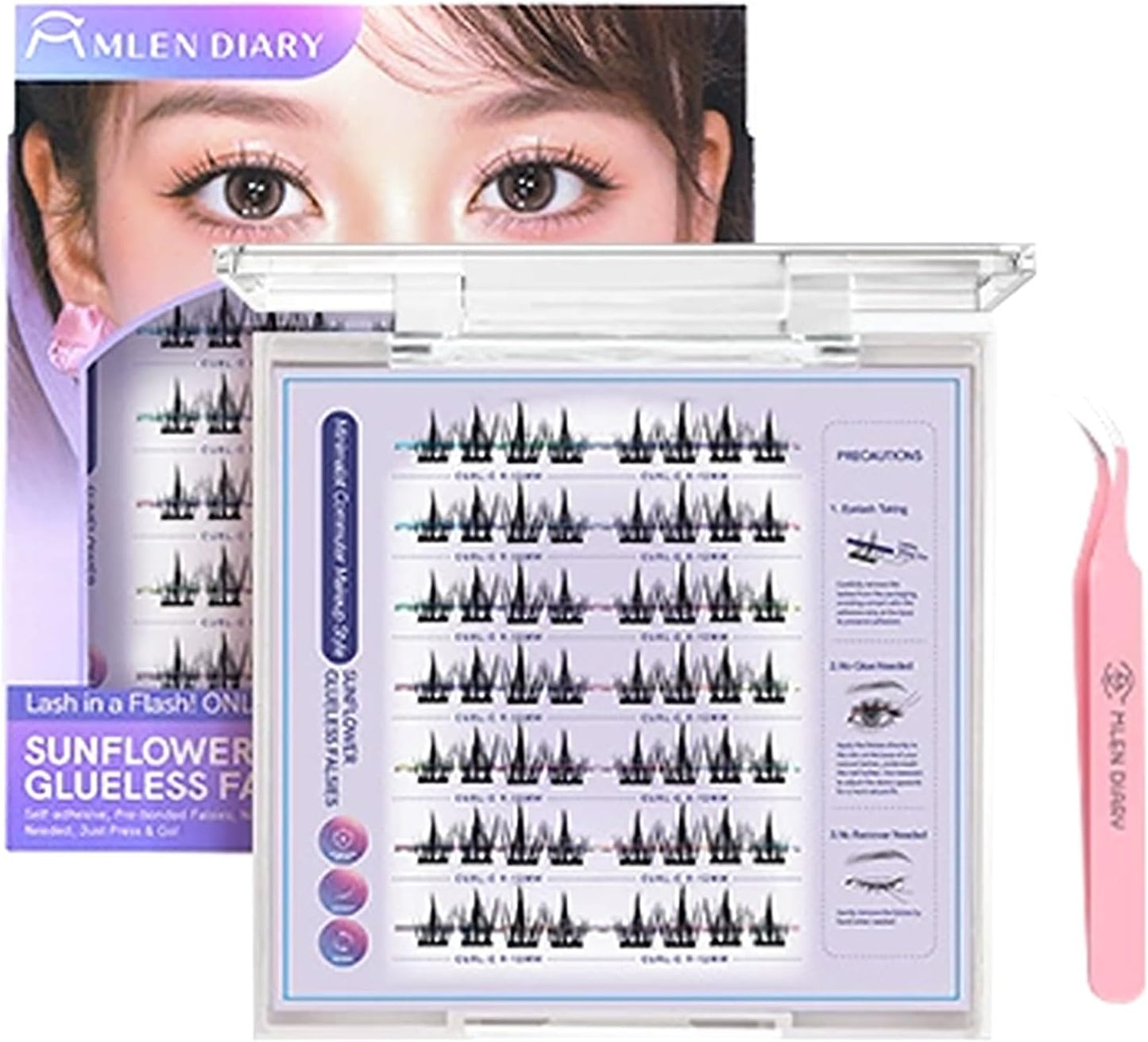 MLEN DIARY False Eyelashes, No Glue, No Glue Required, Natural 3D False Eyelashes, 3D Feelings, Lightweight, For Parts, Comfortable, Natural Finish, Long Lasting, Beginners, Popular, 56 Bundles (01