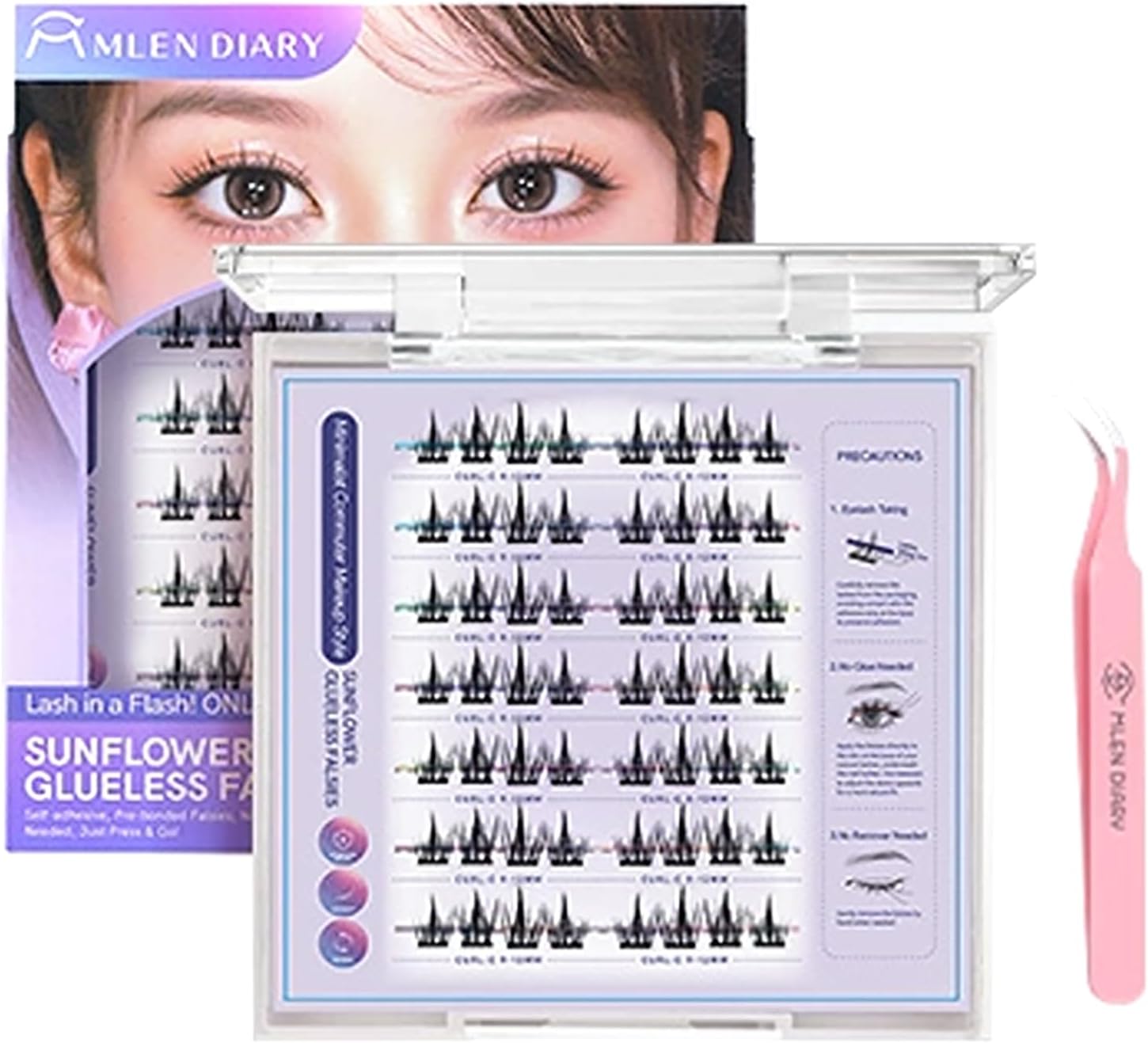 MLEN DIARY False Eyelashes, No Glue, No Glue Required, Natural 3D False Eyelashes, 3D Feelings, Lightweight, For Parts, Comfortable, Natural Finish, Long Lasting, Beginners, Popular, 56 Bundles (01