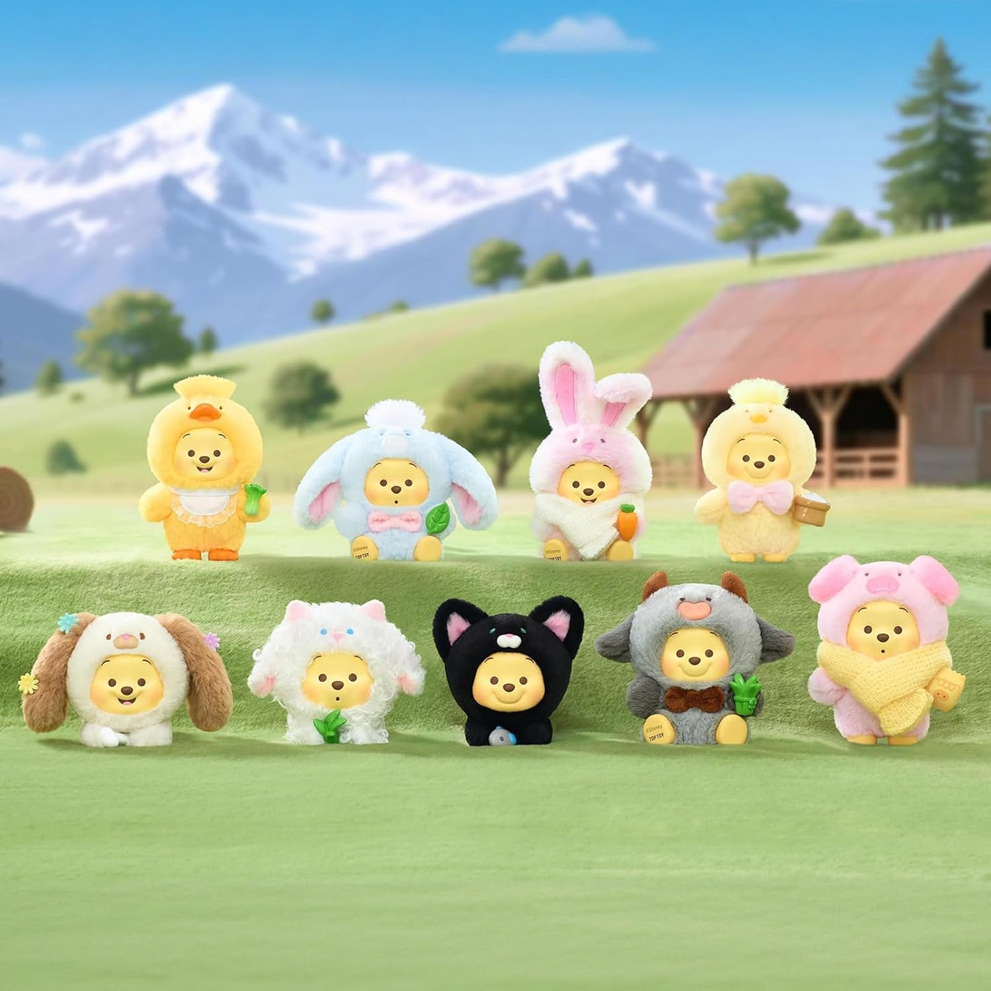 TOP TOY Disney Winnie the Pooh Happy Farm Plush Pendant Series [1 Piece] Blind Box Figure Plastic Model Premium Toy Soft Vinyl Birthday Present Winnie the Pooh Character Collector