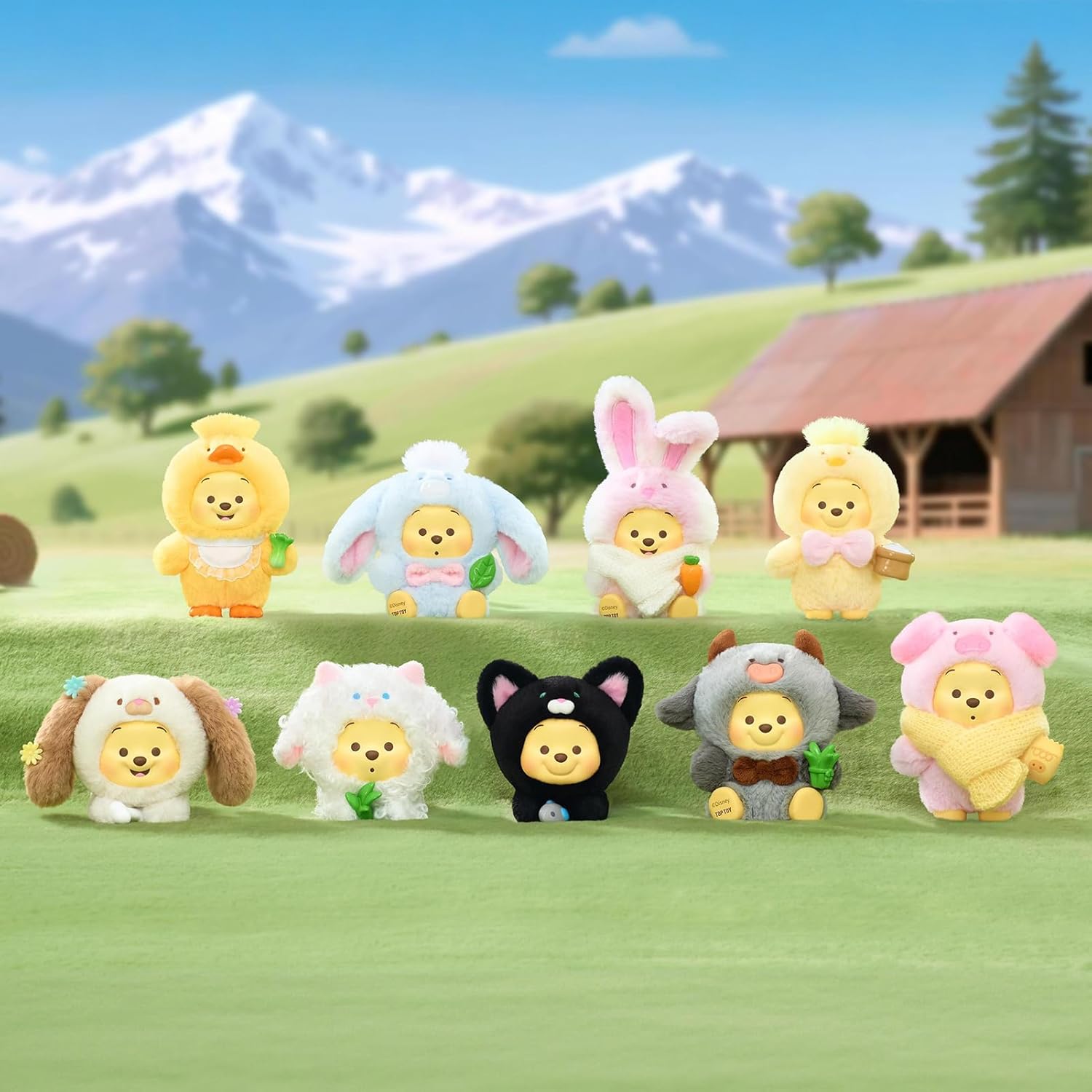 TOP TOY Disney Winnie the Pooh Happy Farm Plush Pendant Series [1 Piece] Blind Box Figure Plastic Model Premium Toy Soft Vinyl Birthday Present Winnie the Pooh Character Collector