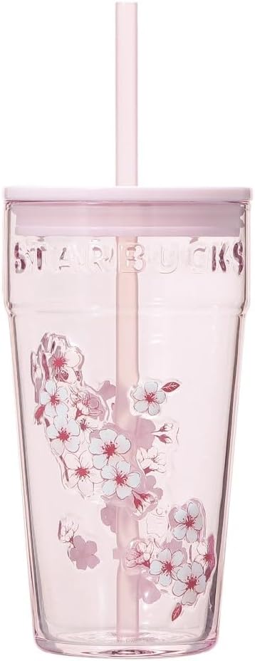 Starbucks SAKURA 2026 Vaso de cristal, rosa, 16.0 fl oz, con pajita