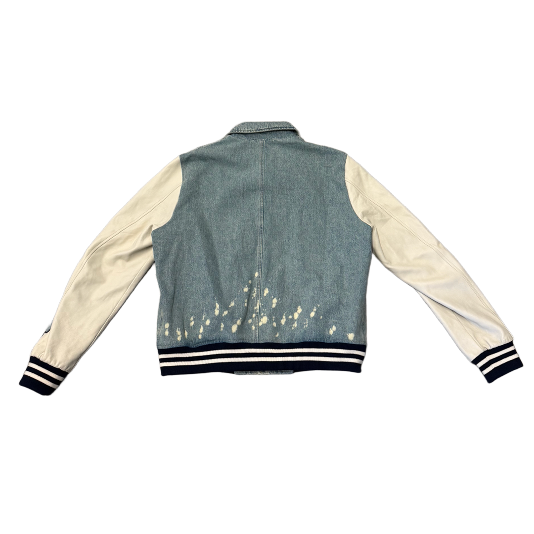 AMIRI 'BONES' BLUE DENIM VARSITY JACKET
