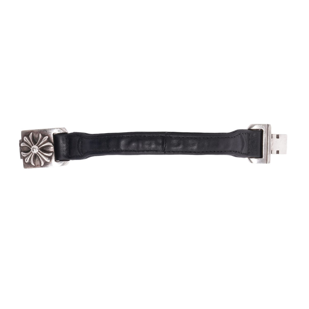 CHROME HEARTS 'LEATHER SILVER CROSS' BRACELET