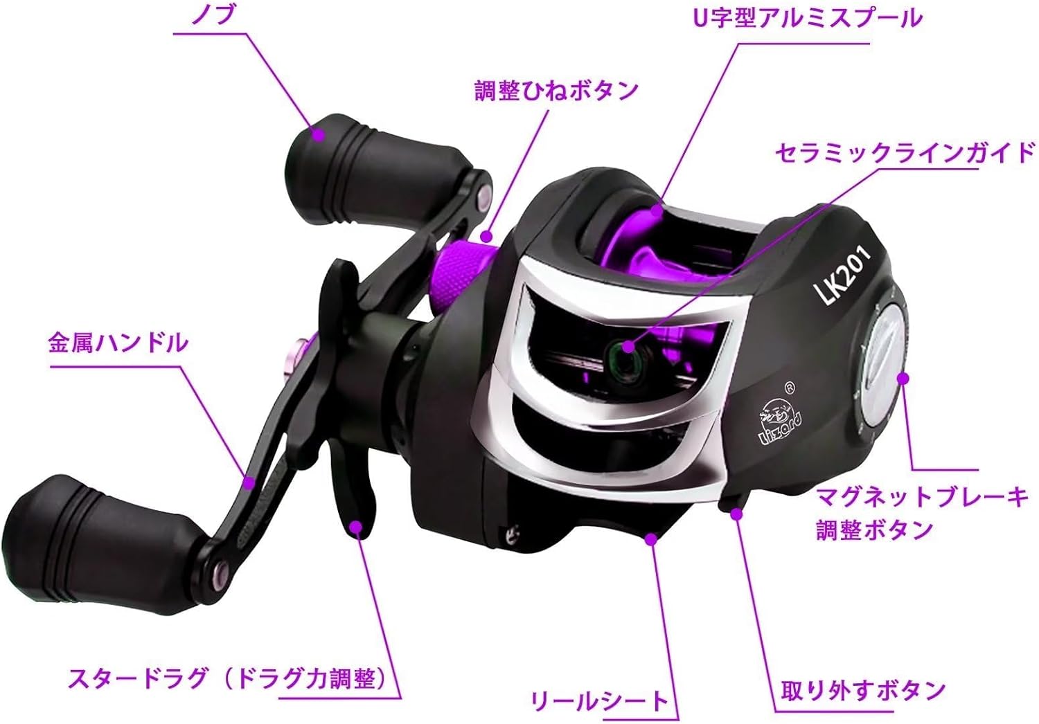 Bait Reel, Saltwater Fishing, Freshwater Fishing, Magnetic Brake, 7.2:1 Gear Ratio, 17+1BB, Maximum Drag Force, 17.6 lbs (8 kg), Bass Fishing, Fishing Reel, Lightweight, Left/Right Handle, Right