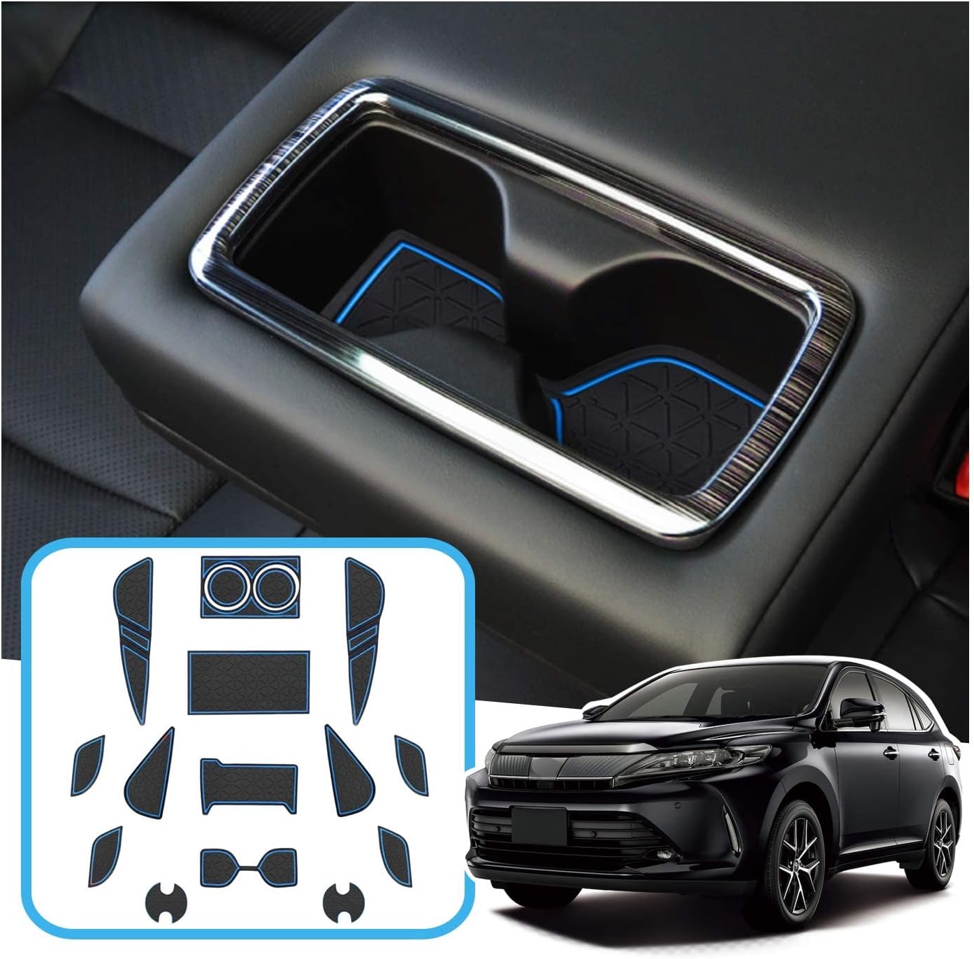 ruiya Toyota Harrier 80 Series Interior Rubber Mat, Anti-Slip Sheet, Accessories, Pocket Mat, Harrier 80 Series Accessories, Scratch Prevention, Noise Reduction, 17 PCS (Blue)