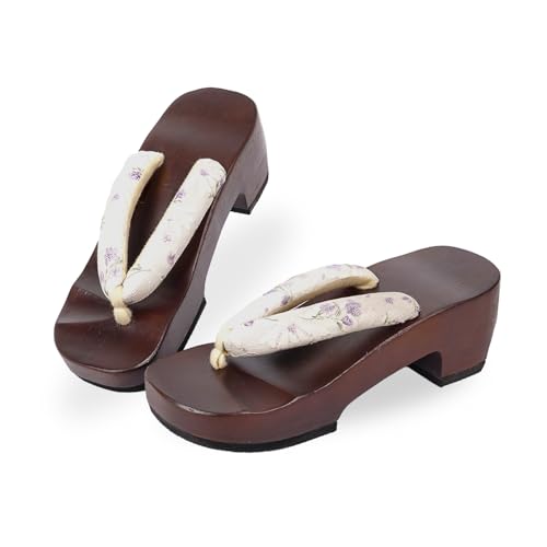 Amemari Women's Heel Clogs, Yukata, Thick Bottom, Style Up, Arch Fit, Painless, Embroidery, Lace, Thong, Half Moon Type, Heels, Fashionable, Puffy Thong, Yukata, Sandals, Yukata Accessories, Dull