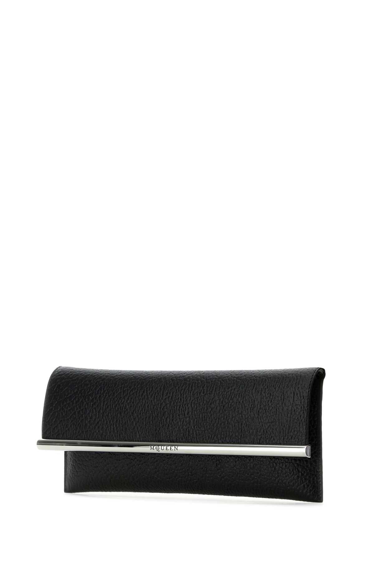 Alexander Mcqueen アレクサンダーマックイーンブラックレザークロスBロングクラッチ - Image 2