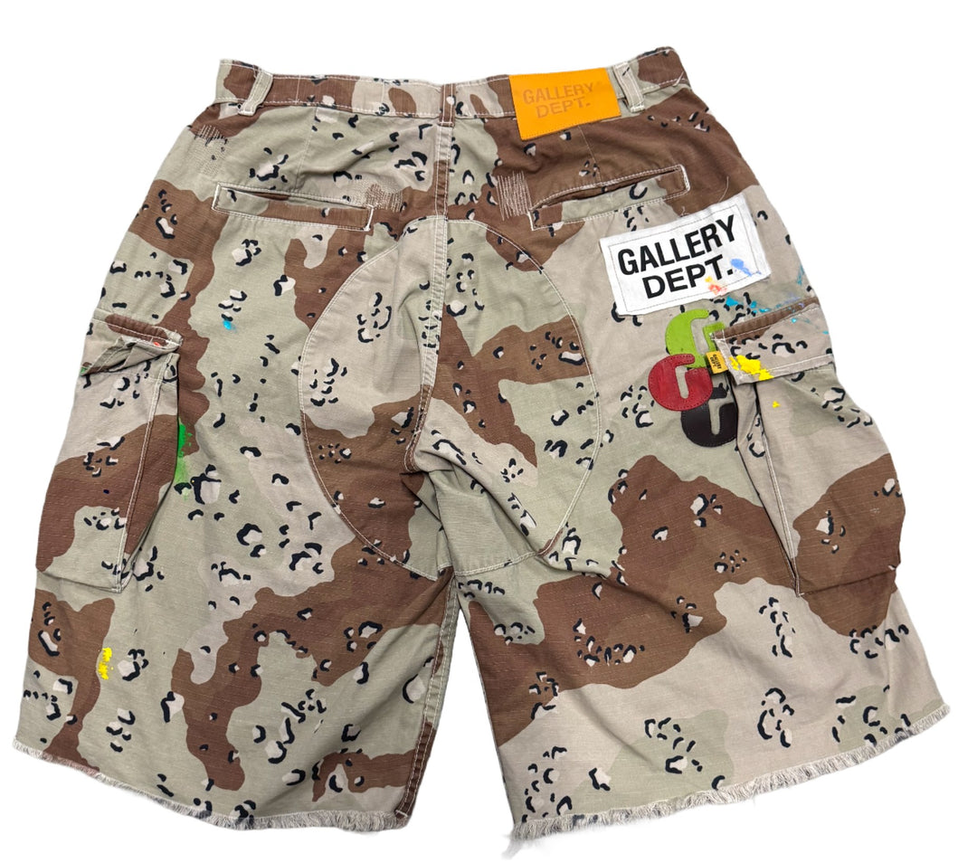 GALLERY DEPT 'CHOCOLATE CHIP CAMO' G PATCH PAINT CUSTOM CARGO SHORTS
