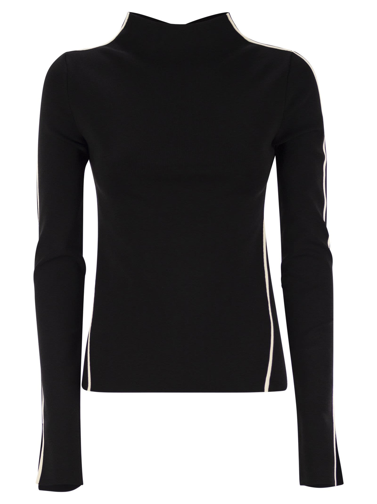Sportmax Sportmaxは対照的なエッジを備えた長袖Tシャツを取り付けますadda - Image 2