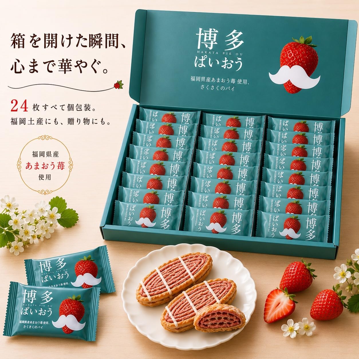 (Fukuoka Limited Product) Ito Kingu Hakata Paio (24 pieces x 1 box), Made with Strawberries from Fukuoka Prefecture, Includes Exclusive Souvenir Bag, Fukuoka Souvenir, Gift, Gift, Sweets, Homecoming