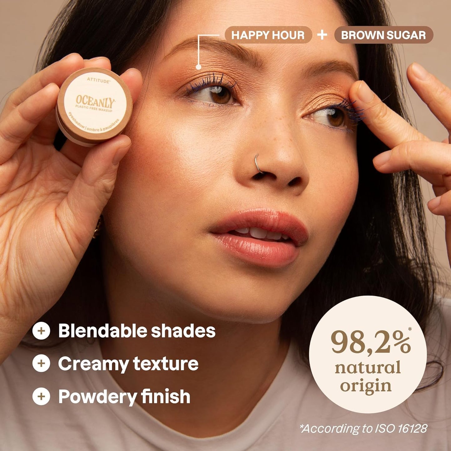 ATTITUDE Oceanly Sombra de ojos, Verificado por EWG, Sombra de Ojos Individual Brillante en Crema, Sin Plástico, Belleza y Maquillaje Veganos, Happy Hour, 0.16 Fl Oz