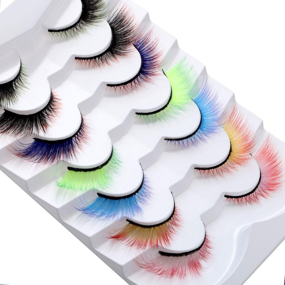 7 Pairs False Eyelashes Color Angel Color Eyelashes Fluffy Eyelashes with Wings Cosplay Makeup Colorful Eyelash Extensions