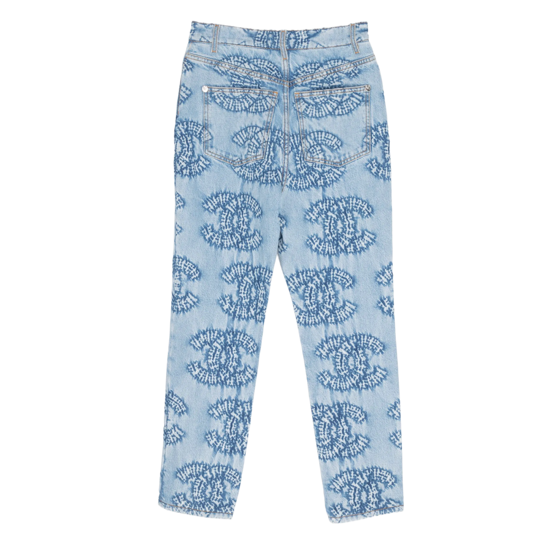 CHANEL 24C WOMENS 'LIGHT WASHED BLUE CC' STRAIGHT LEG JEANS
