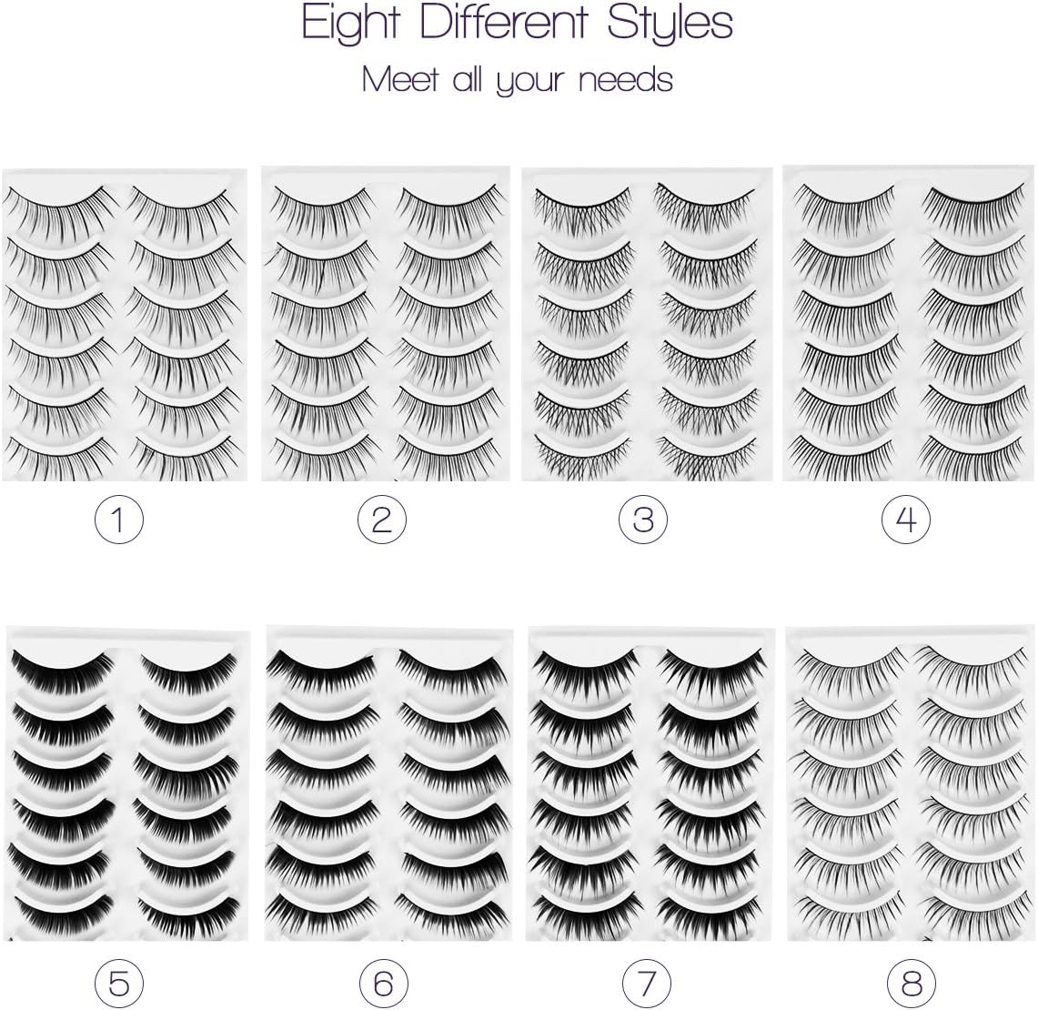 Frcolor 80 Pairs Natural Handmade Eyelash Set Eyelash Extensions Makeup Party 8 Styles