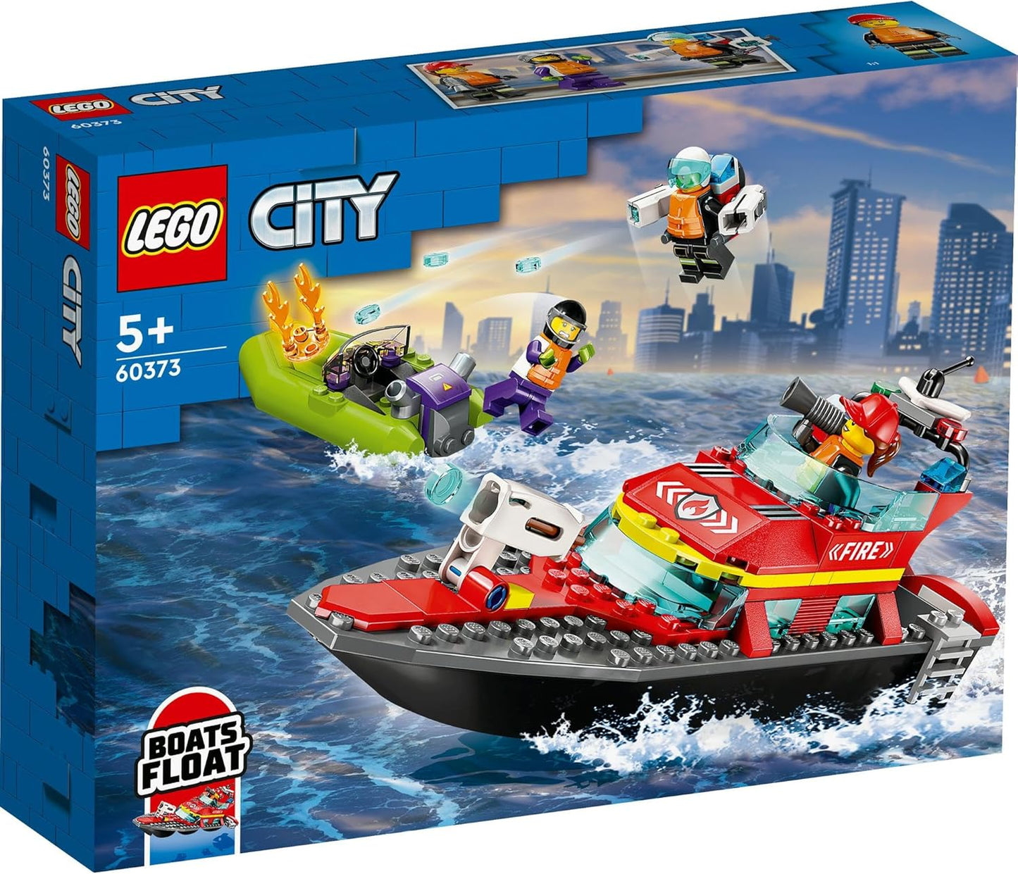 LEGO City Fire Rescue Boat Toy, Gift, Building Blocks, Educational, Boys, Girls, Children, Ages 5, 6, 7, 8, Town Building, Pretend Play, Role Play, 60373