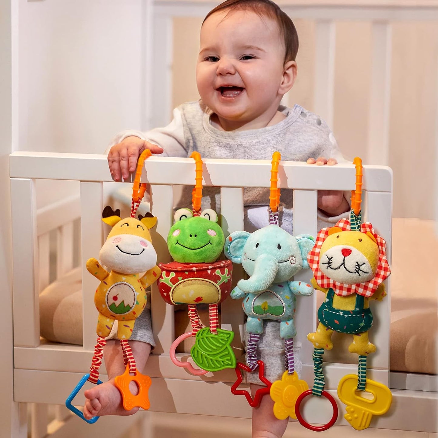 TUMAMA Baby Toys 0/3/6/9/12 Months Hand Bell Baby Rattle Soft Plush Early Development Stroller Toy Toddler Newborn Birthday Gift Pack of 4