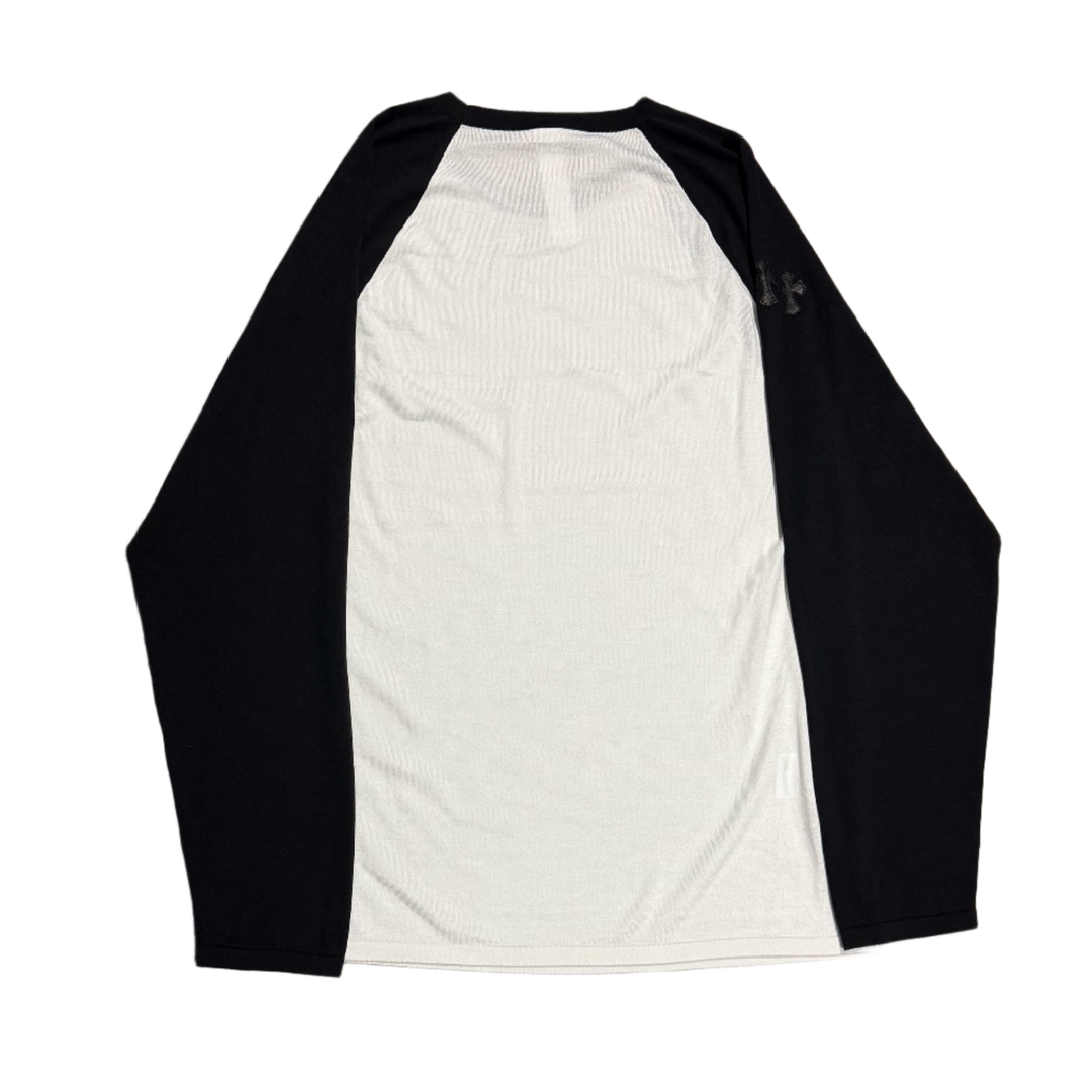 CHROME HEARTS '3 CROSS' WHITE/BLACK SILK LONGSLEEVE TEE