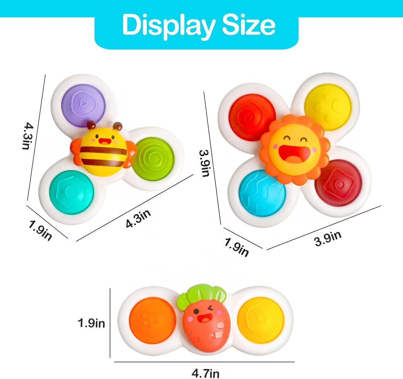 Baby Bath Toy Set of 3 Hand Spinner 0 Years Old with Suction Cup Toy