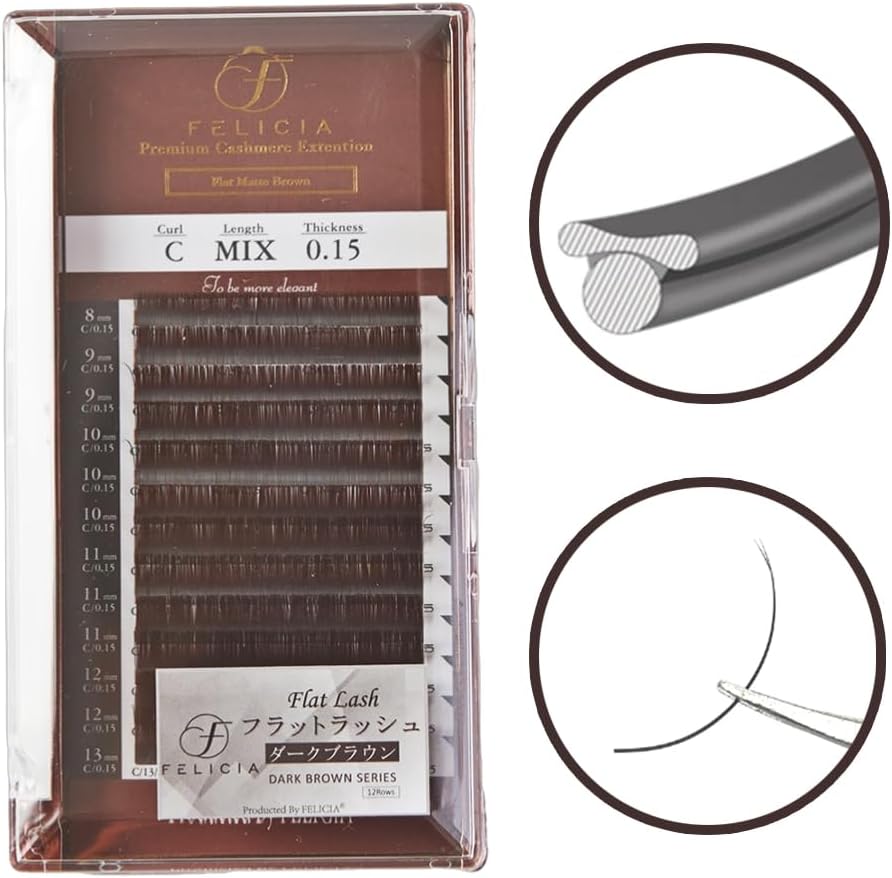 FELICIA Flat Lash, Ultra Soft Eyelash Extension, Single MatteTec Eyelash, C Curl, 0.05 Thickness, 0.06 - 0.5 inches (8 - 13 mm), Mixed
