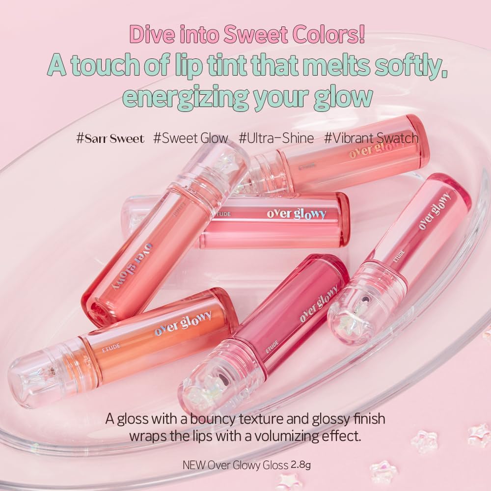 ETUDE Over Grow Gloss Popping Candy, 0.1 oz (2.8 g), Lip Gloss, Glossy, Luster, Plushy, Lipstick, Moisturizer, Oil Film