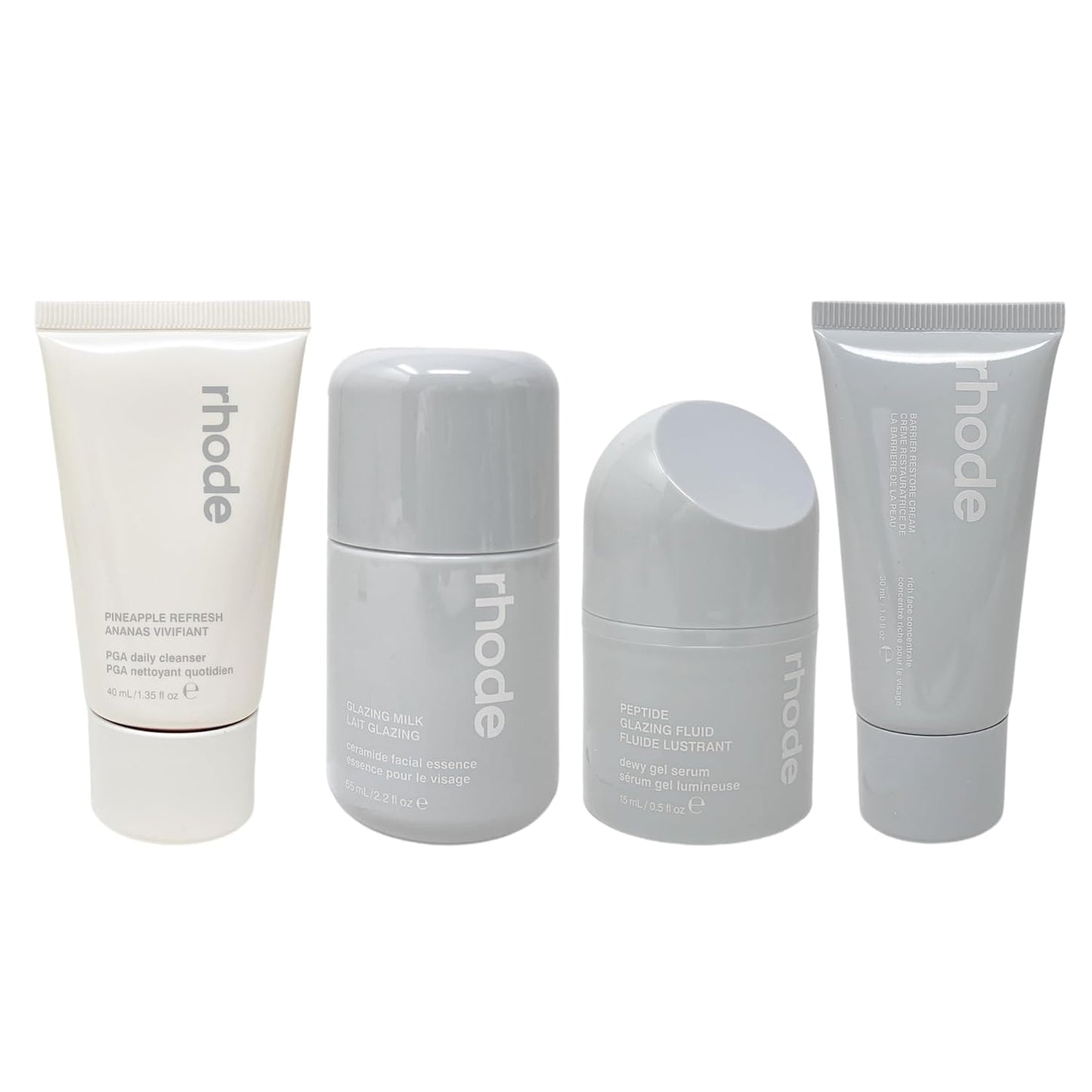 Rhode Mini Kit Glazed Skincare Essentials – 4-Piece Set with Cleanser, Glazing Milk, Peptide Glazing Fluid & Barrier Restore Cream