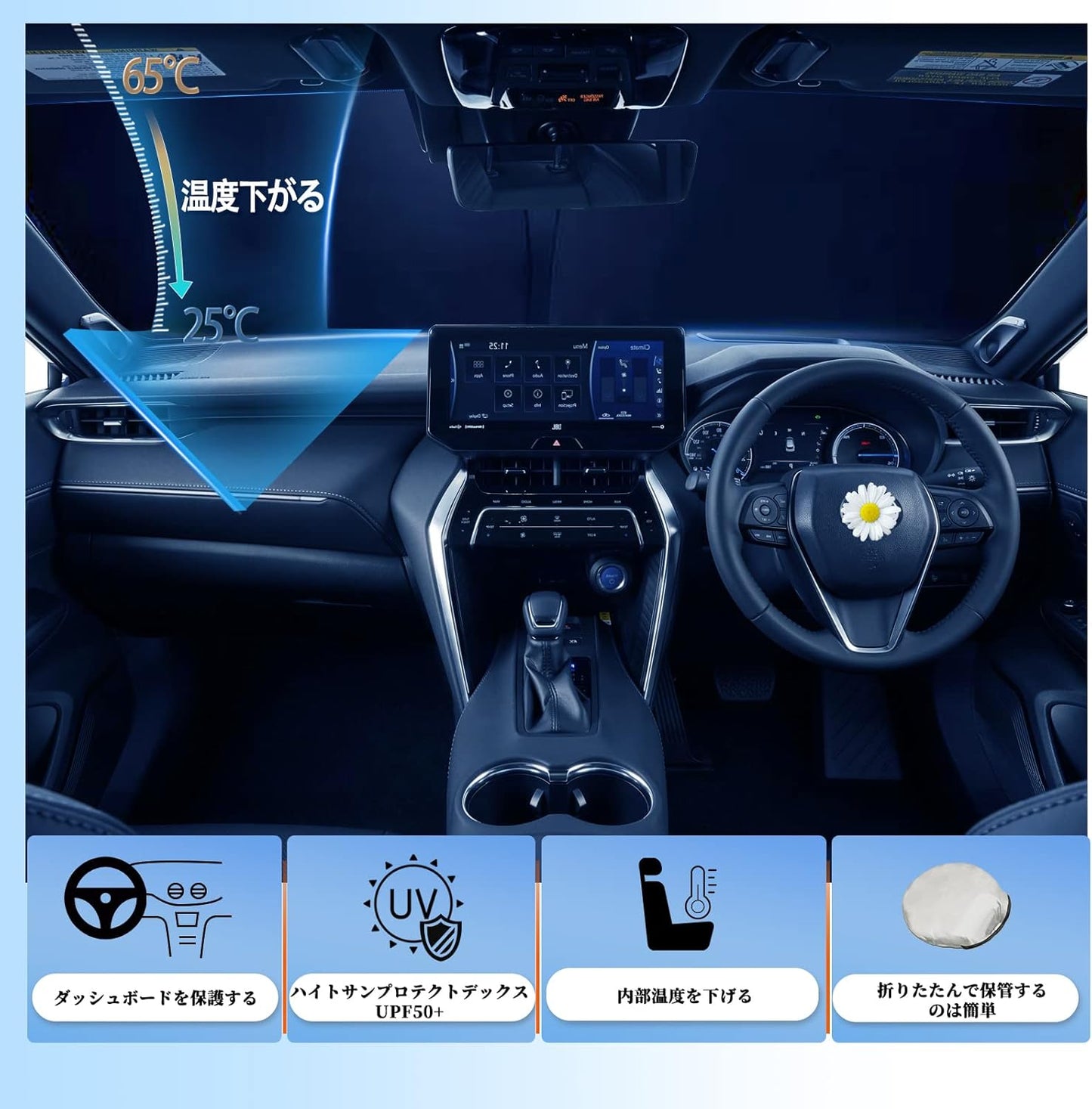 SHAOHAO Toyota Harrier Sun Shade 80 Series Sun Visor Car Sun Shade Genuine Accessories Car Sun Shade Shade for Windshield Car Accessories Storage Interior Parts UV Protection Folding Easy Installation