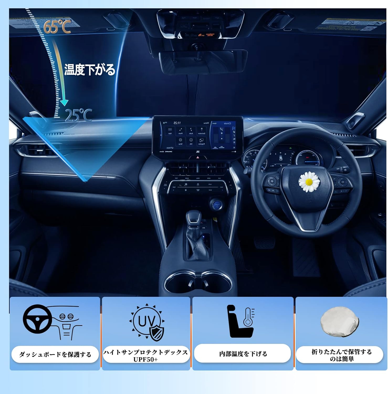 SHAOHAO Toyota Harrier Sun Shade 80 Series Sun Visor Car Sun Shade Genuine Accessories Car Sun Shade Shade for Windshield Car Accessories Storage Interior Parts UV Protection Folding Easy Installation