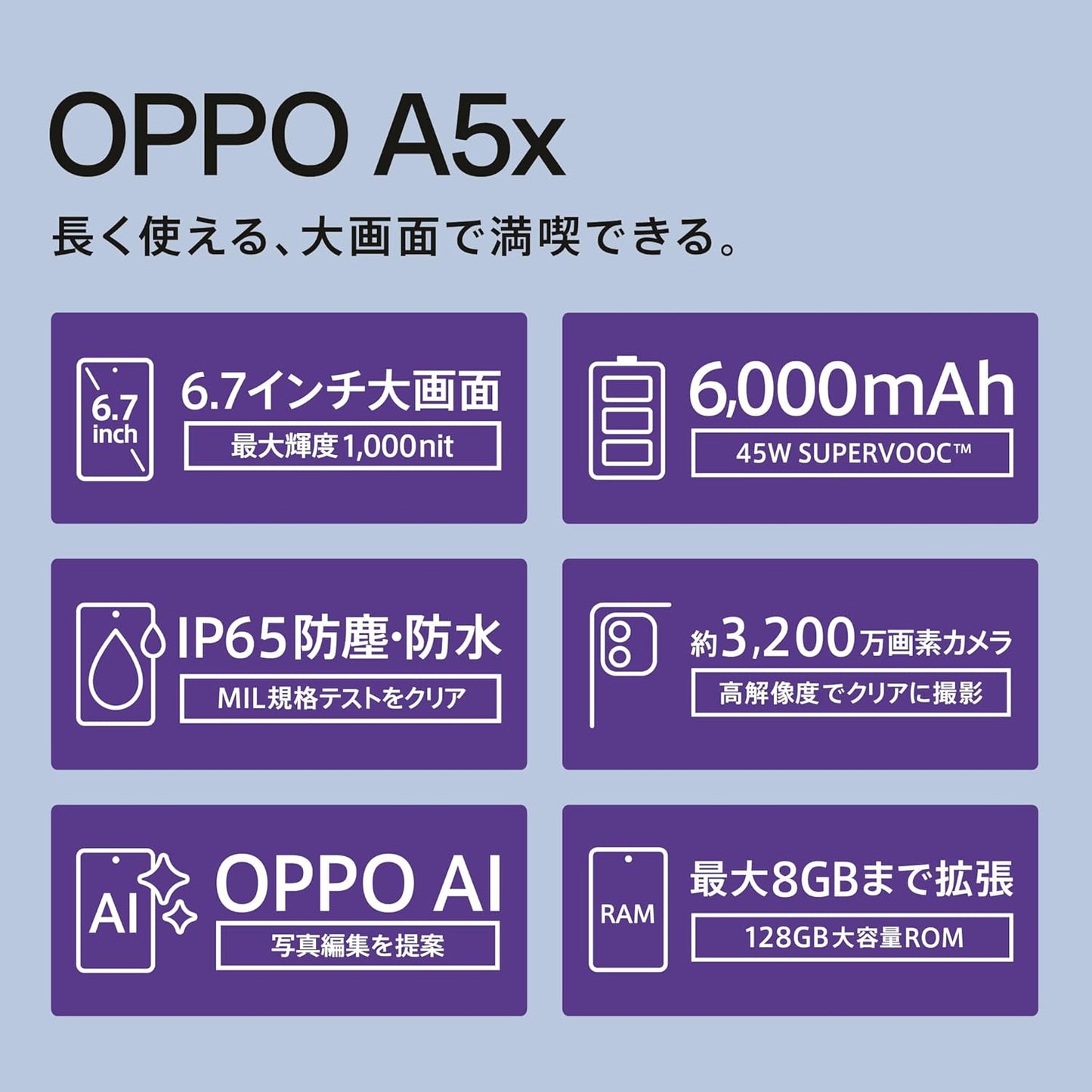 OPPO A5x Smartphone Body White CPH2725 [Official Japanese Distributor] Sim Free Smartphone