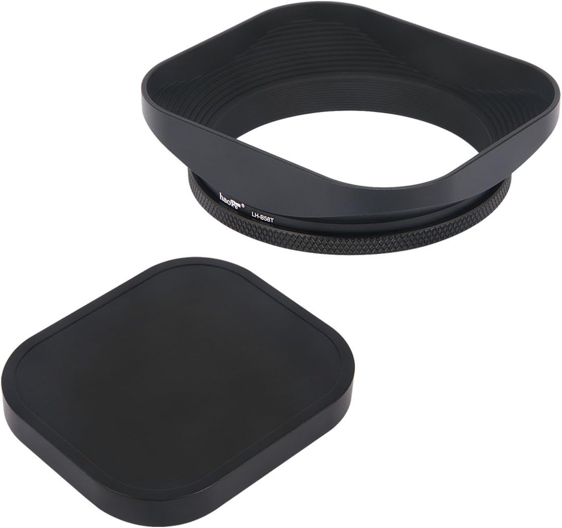 Haoge LH-B58T 58mm Square Metal Screw-in Mount Lens Hood Shade with Cap for Canon Nikon Sony Leica Leitz Carl Zeiss Voigtlander Nikkor Fujifilm Olympus 58mm Lens and Other 58mm Filter Thread Lenses