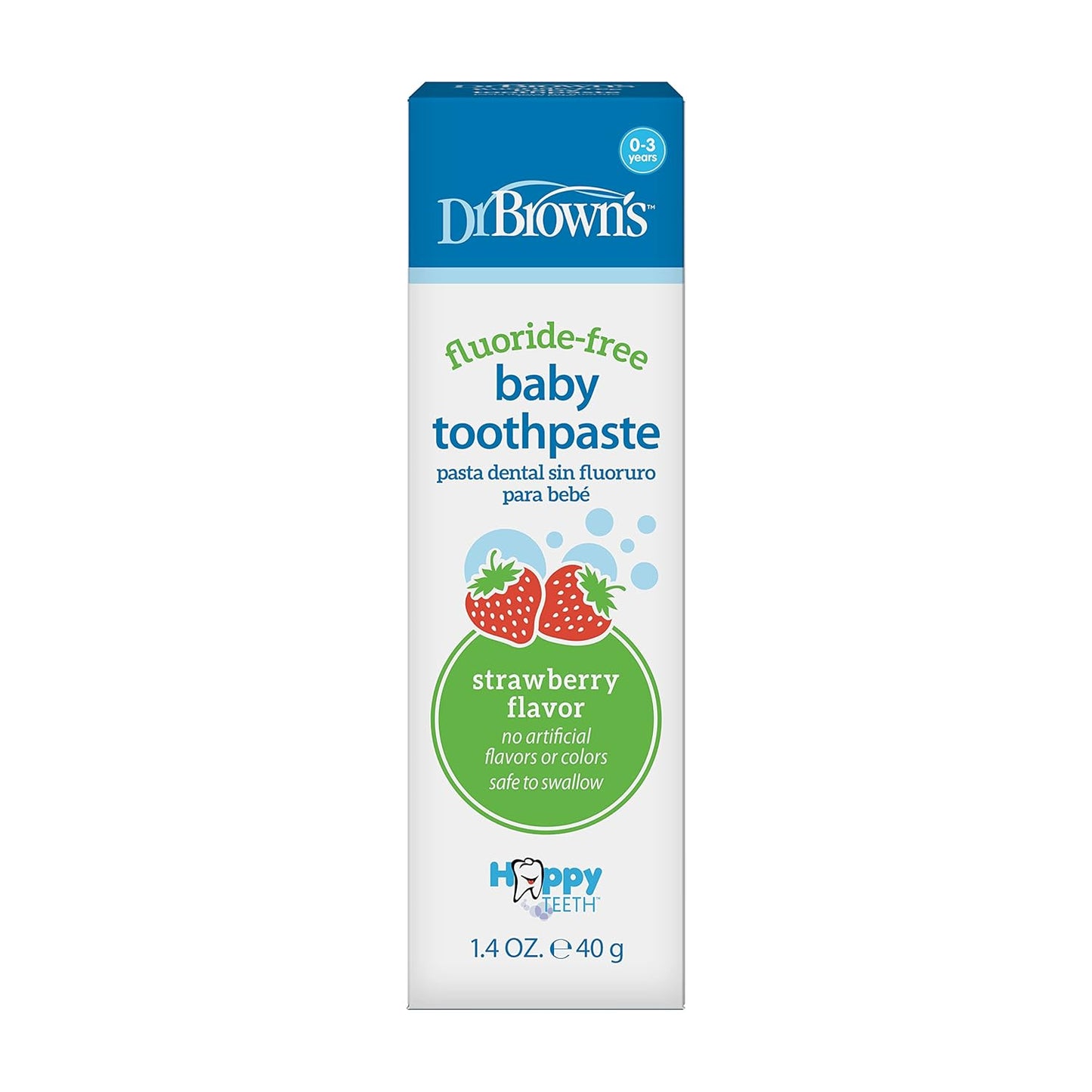 Dr. Brown’s - Pasta de dientes sin flúor para bebés, cuidado oral para bebés y niños pequeños, fresa, paquete de 1, 1.4 oz/40 g, 0-3 años