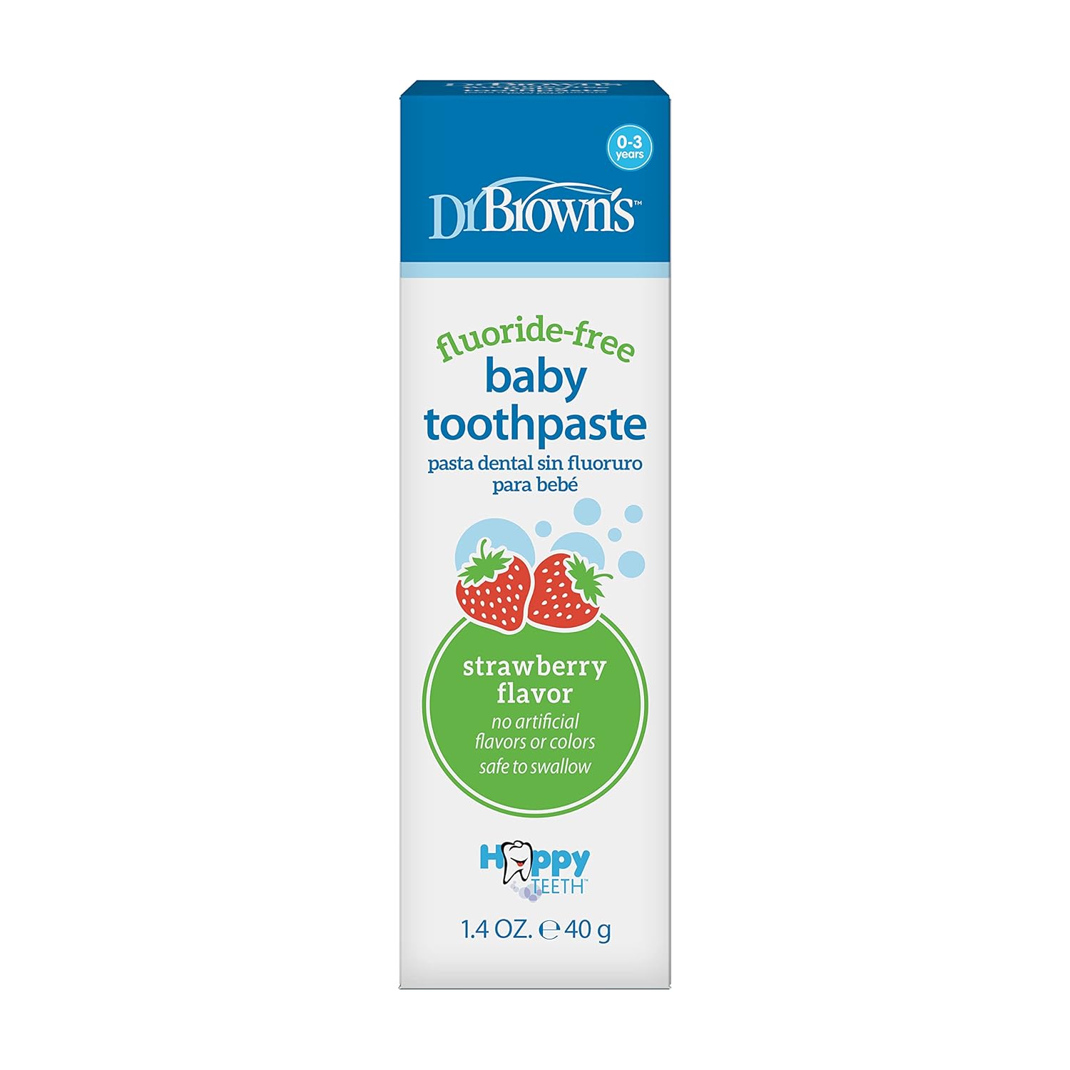 Dr. Brown’s - Pasta de dientes sin flúor para bebés, cuidado oral para bebés y niños pequeños, fresa, paquete de 1, 1.4 oz/40 g, 0-3 años