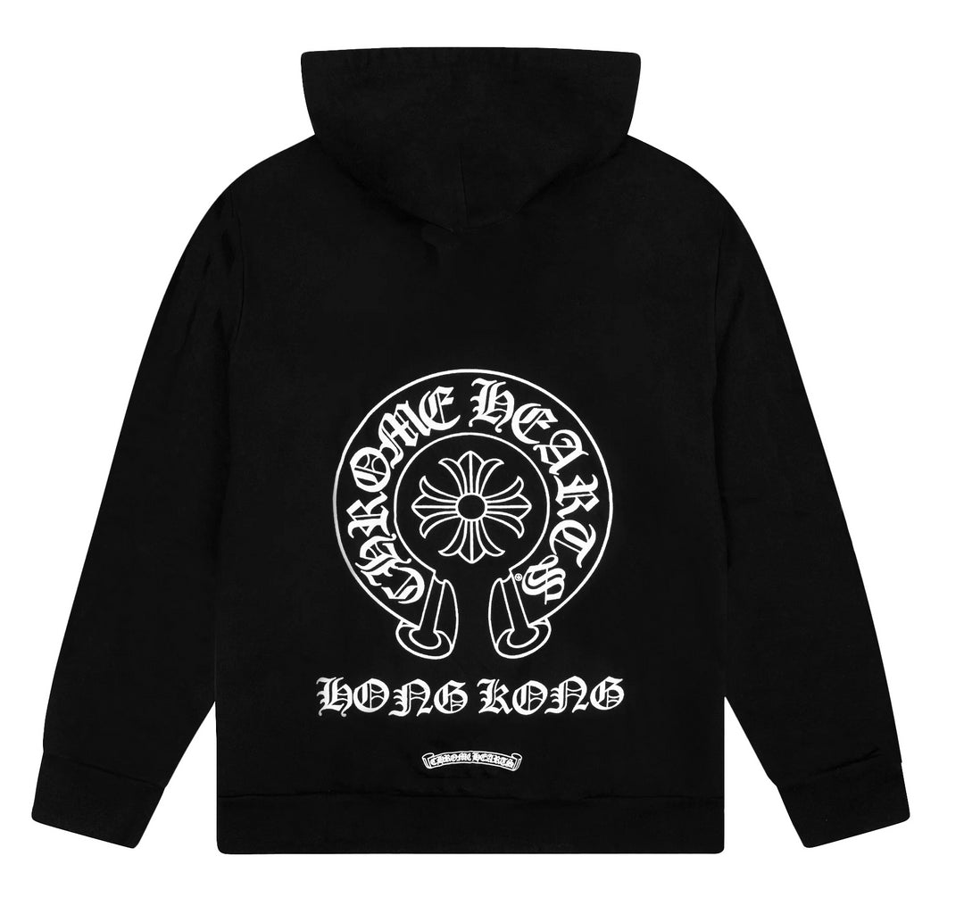 CHROME HEARTS 'HONG KONG' HORSESHOE LOGO BLACK HOODIE