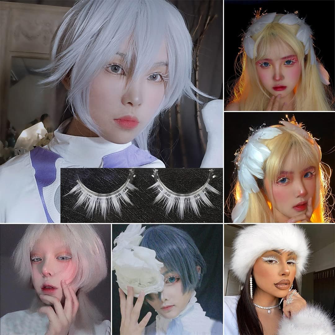 2 Pairs White False Eyelashes Reusable Self Adhesive Eyelashes Waterproof Upper Eyelashes Halloween Cosplay Eye Makeup Tool Light Gray 1.8cm