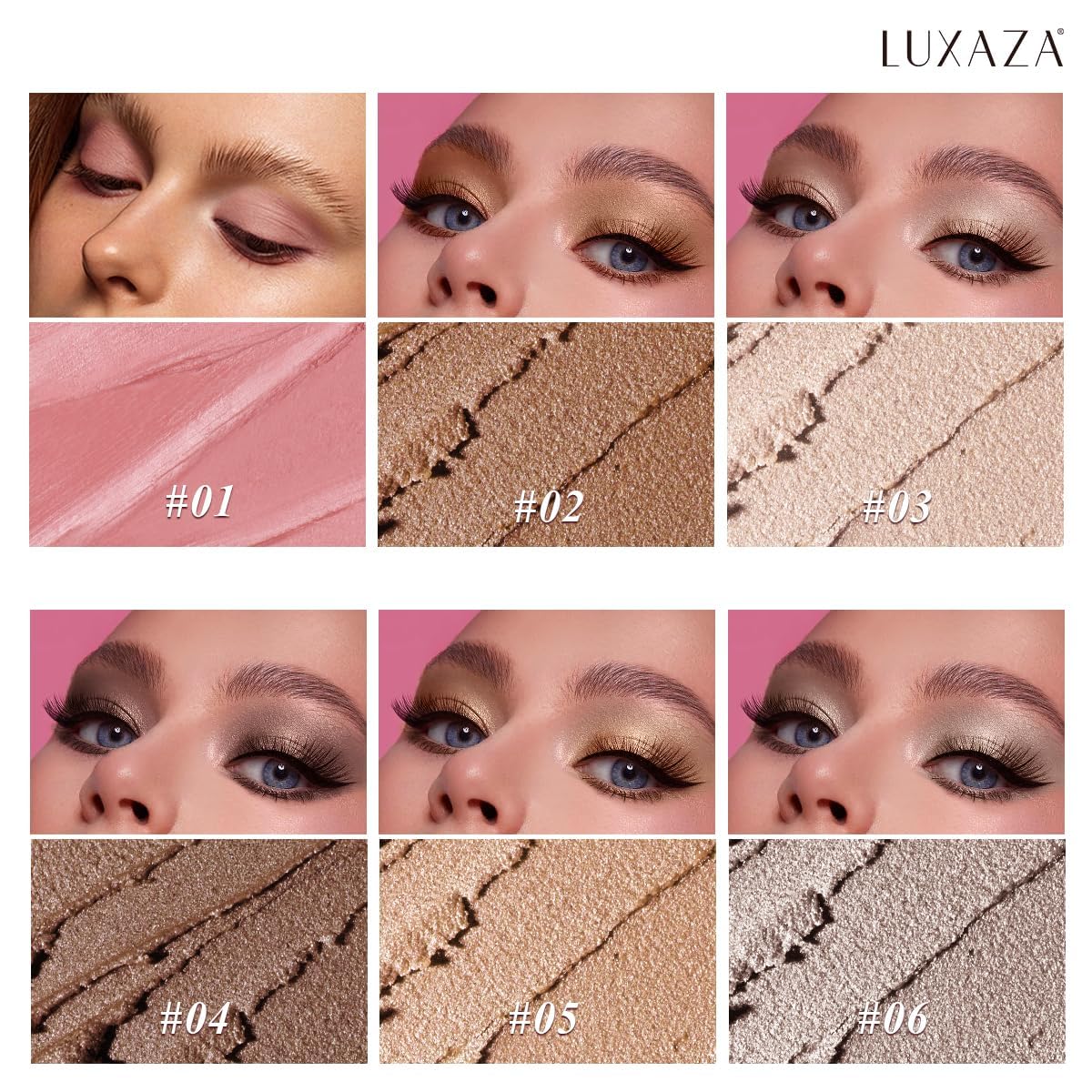 LUXAZA PRO Neutral Eyeshadow Stick Makeup 6PCS Set, Brown Nude Metallic Shimmer Matte Cream Eye Shadow Palette Eyeliner Brightener Pencil Crayon, Party Makeup - BROWN CANYON