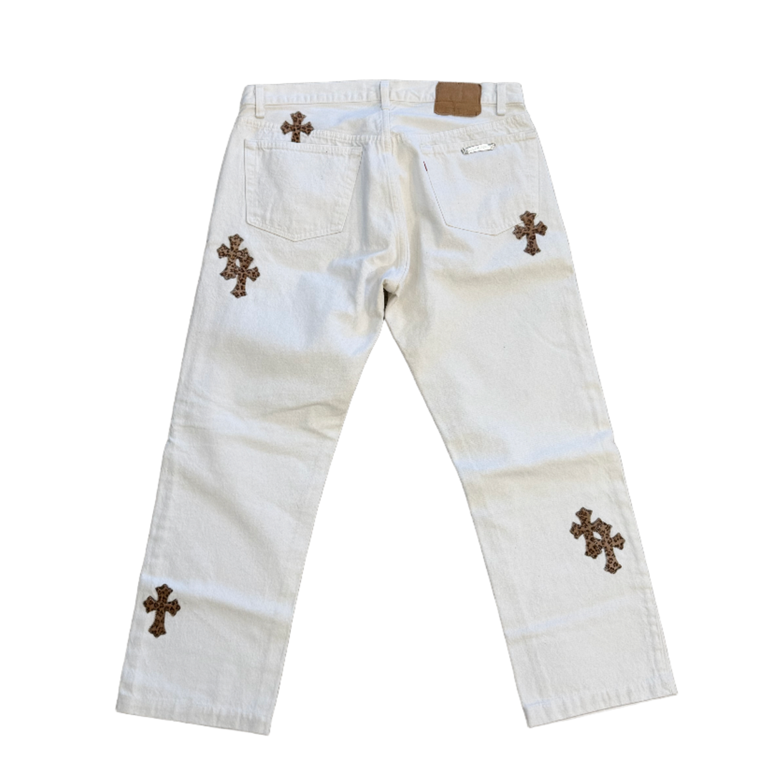 CHROME HEARTS LEVI'S 501 '15 LEOPARD CROSS PATCH' JEANS'