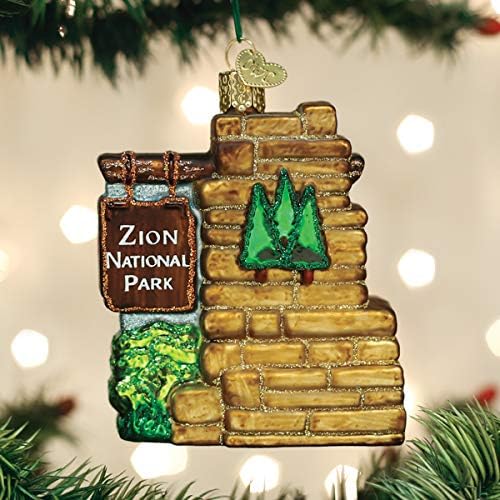 Old World Christmas Zion National Park Adorno de vidrio soplado para árbol de Navidad, decoración navideña artesanal, colección de puntos de referencia