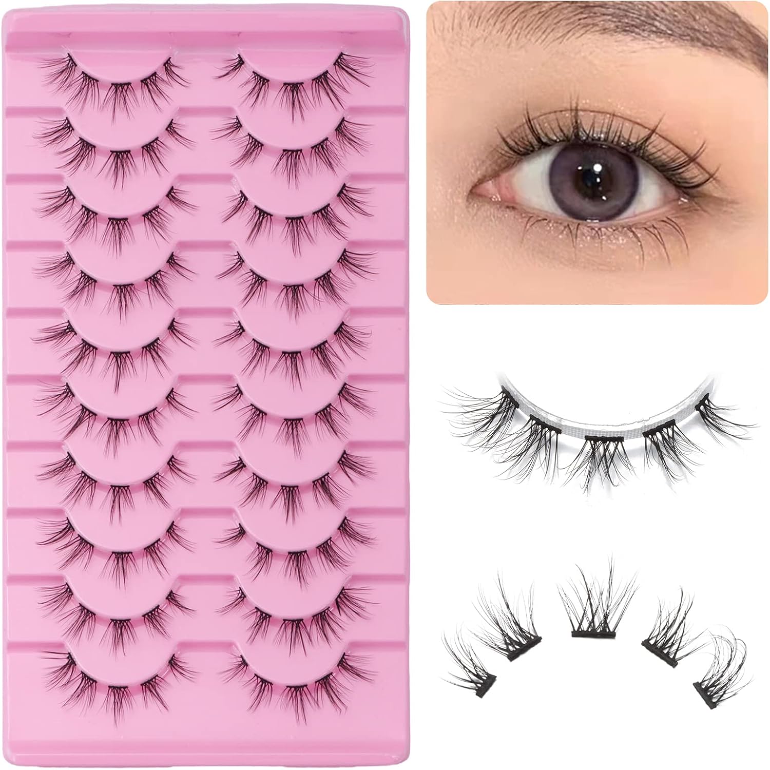 10 Pairs Cluster Eyelashes Natural Look Manga Lush Cluster C Curl Faint Individual Eyelashes Cat Eye Eyelashes DIY Eyelash Extensions (TM30)